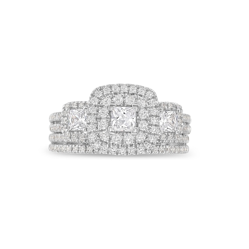 Main Image 4 of 1.23 CT. T.W. Princess-Cut Diamond Past Present Future® Bridal Set in 14K White Gold (I/I2)
