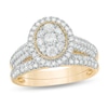 Thumbnail Image 0 of 0.95 CT. T.W. Multi-Diamond Oval Frame Vintage-Style Bridal Set in 10K Gold