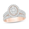 Thumbnail Image 1 of 0.95 CT. T.W. Multi-Diamond Oval Frame Vintage-Style Bridal Set in 10K Rose Gold