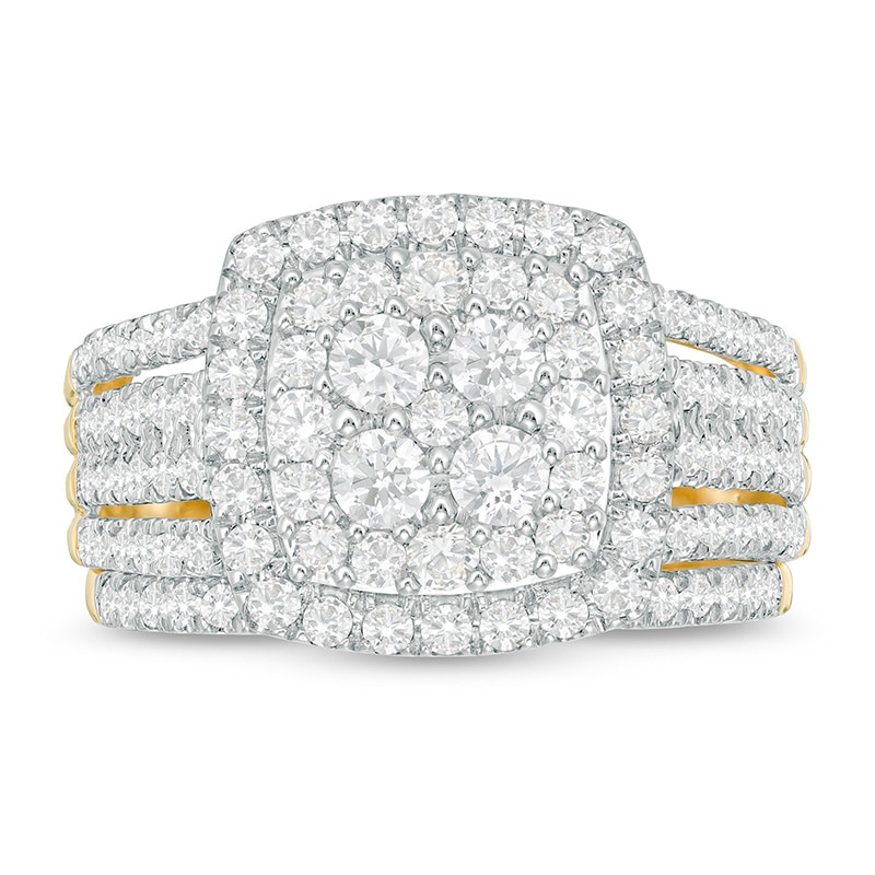 1.45 CT. T.W. Multi-Diamond Cushion Frame Bridal Set in 10K Gold