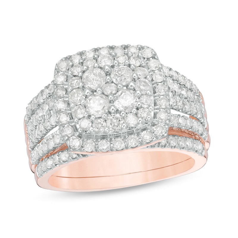 1.45 CT. T.W. Multi-Diamond Cushion Frame Bridal Set in 10K Rose Gold|Peoples Jewellers