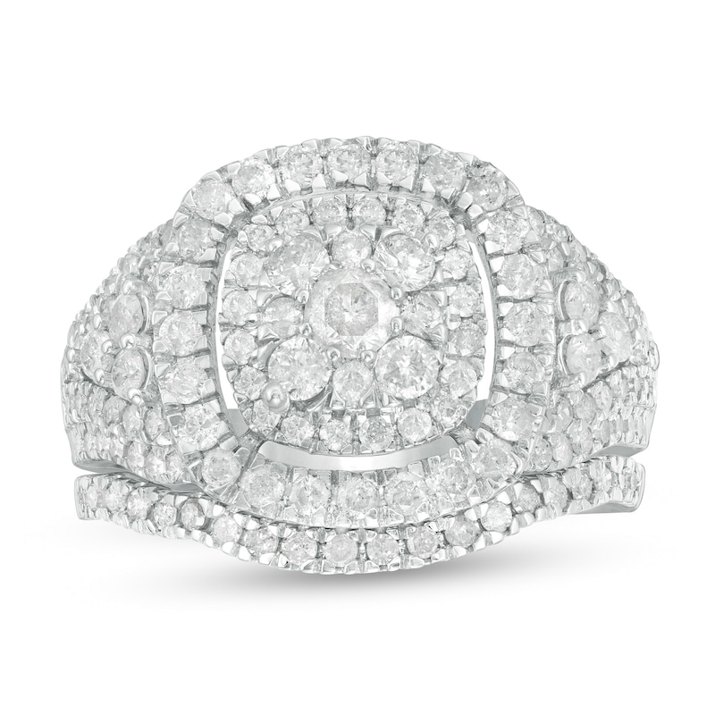 1.45 CT. T.W. Composite Diamond Cushion Frame Bridal Set in 10K White Gold