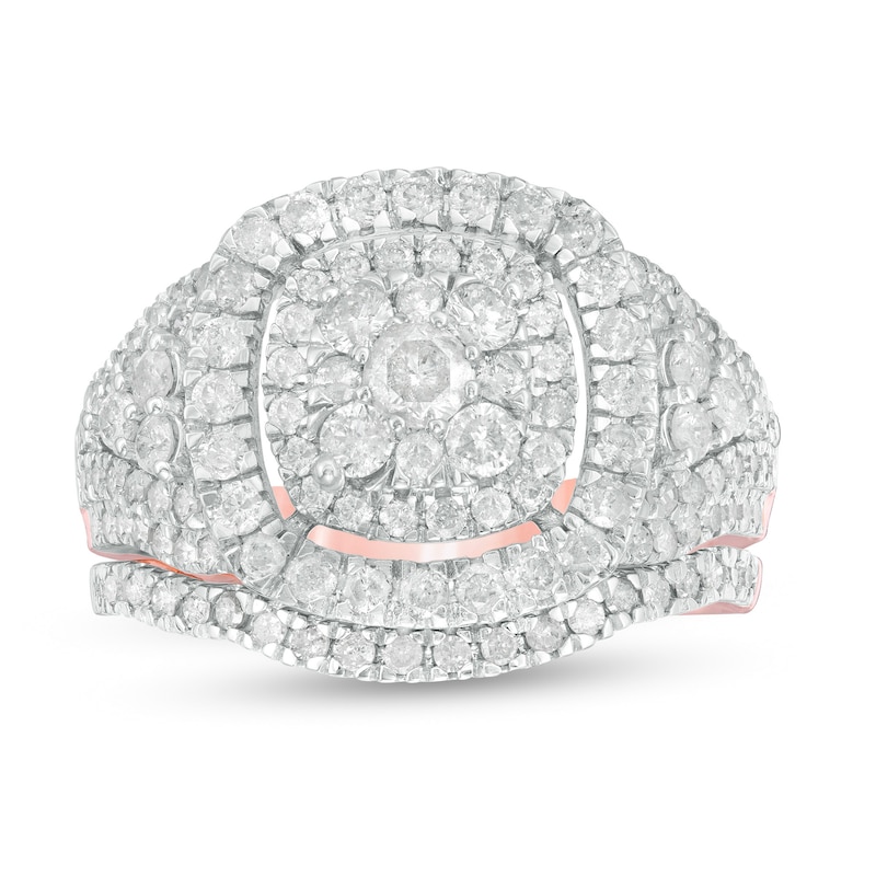 1.45 CT. T.W. Composite Diamond Cushion Frame Bridal Set in 10K Rose Gold