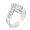 Thumbnail Image 3 of Pear-Shaped Lab-Created White Sapphire and 0.29 CT. T.W. Diamond Chevron Bridal Set in 10K White Gold