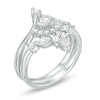 Thumbnail Image 3 of Lab-Created White Sapphire and 0.085 CT. T.W. Diamond Sunrise Chevron Bridal Set in Sterling Silver