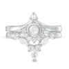 Thumbnail Image 4 of Lab-Created White Sapphire and 0.085 CT. T.W. Diamond Sunrise Chevron Bridal Set in Sterling Silver