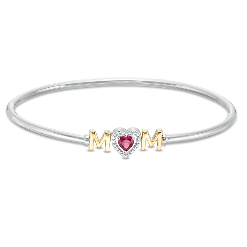 5.0mm Heart-Shaped Lab-Created Ruby "MOM" Flexible Bangle in Sterling Silver and 10K Gold|Peoples Jewellers