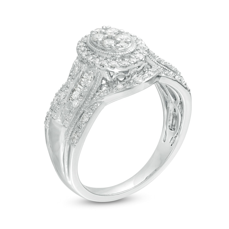 0.50 CT. T.W. Composite Diamond Oval Frame Multi-Row Vintage-Style Engagement Ring in 10K White Gold