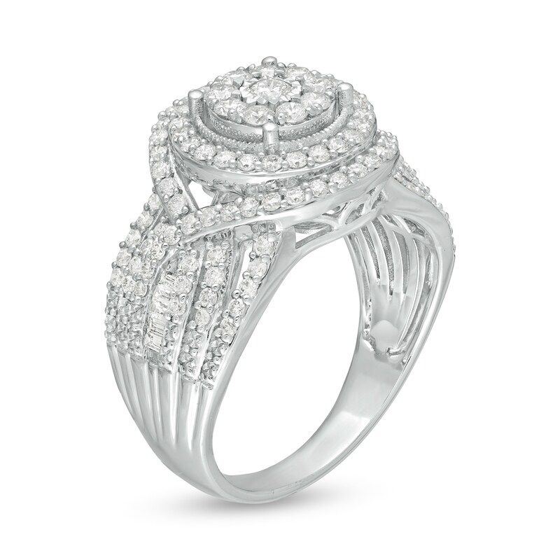 1.00 CT. T.W. Composite Diamond Double Frame Multi-Row Vintage-Style Engagement Ring in 10K White Gold