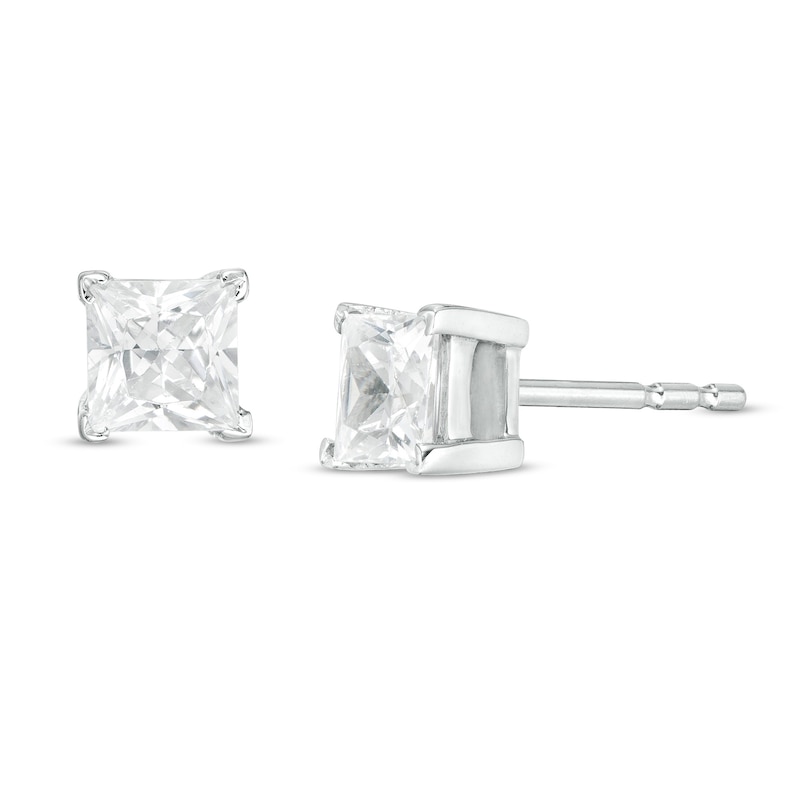 0.80 CT. T.W. Princess-Cut Diamond Solitaire Stud Earrings in 14K White Gold