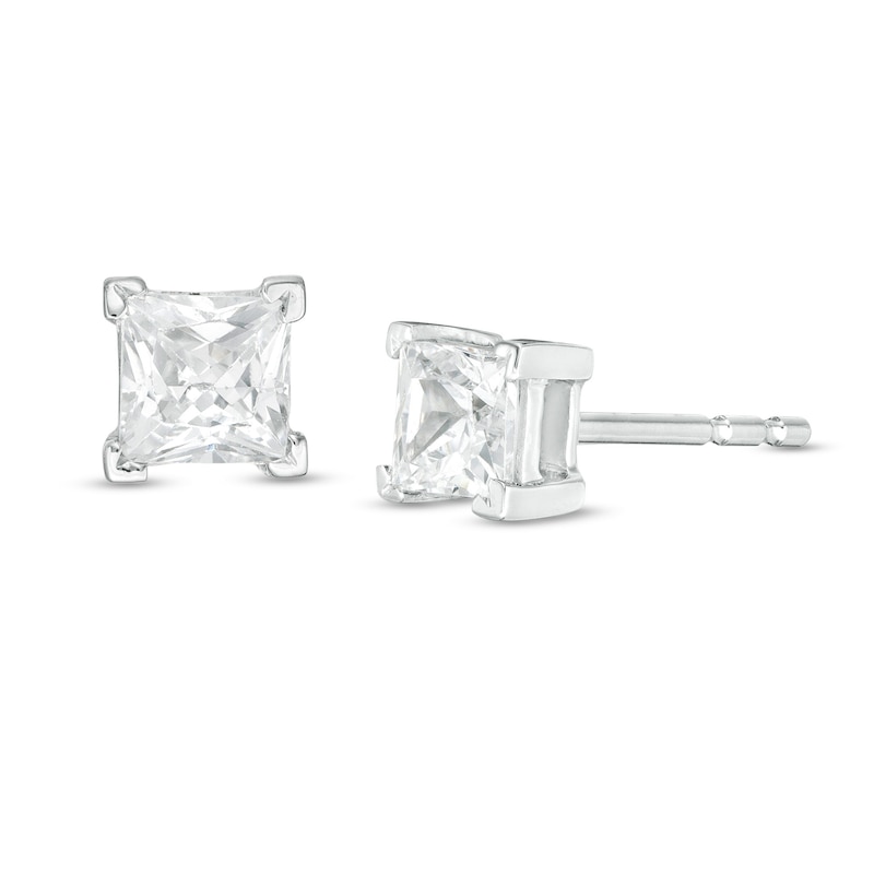 0.45 CT. T.W. Princess-Cut Diamond Solitaire Stud Earrings in 14K White Gold