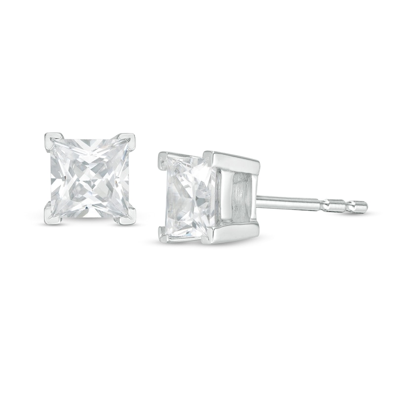 0.95 CT. T.W. Princess-Cut Diamond Solitaire Stud Earrings in 14K White Gold
