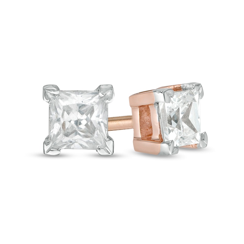 CT. T.W. Princess-Cut Diamond Solitaire Stud Earrings in 14K Rose Gold|Peoples Jewellers