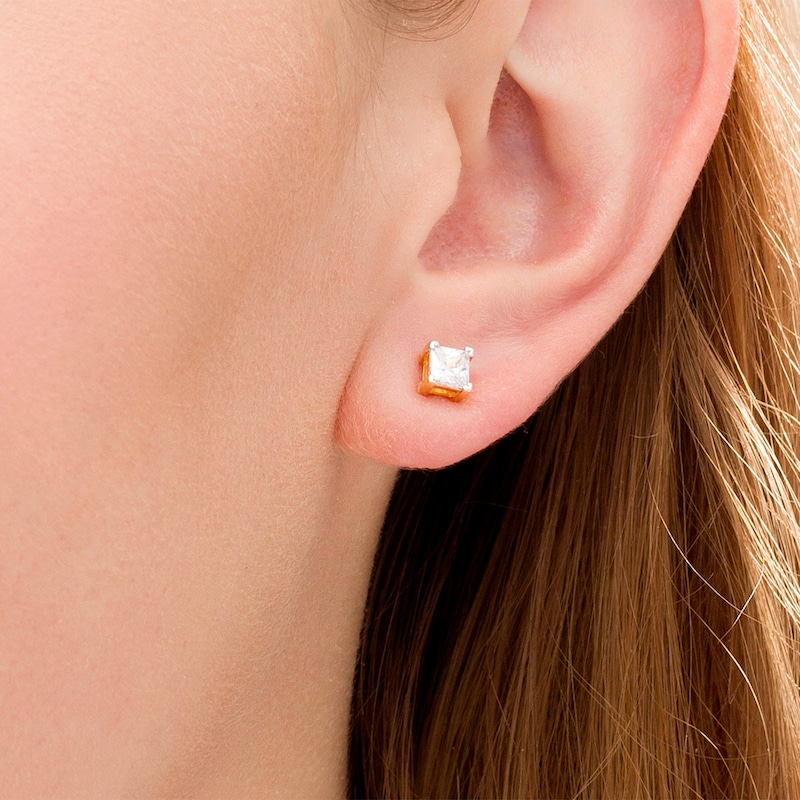 0.69 CT. T.W. Princess-Cut Diamond Solitaire Stud Earrings in 14K Gold