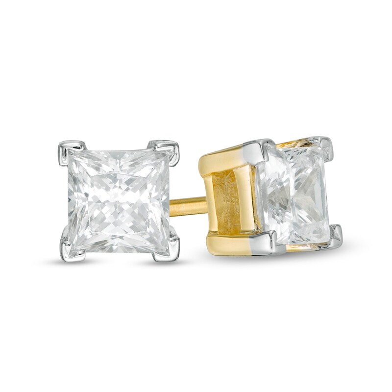 Main Image 1 of 0.58 CT. T.W. Princess-Cut Diamond Solitaire Stud Earrings in 14K Gold