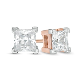 0.95 CT. T.W. Princess-Cut Diamond Solitaire Stud Earrings in 14K Rose Gold