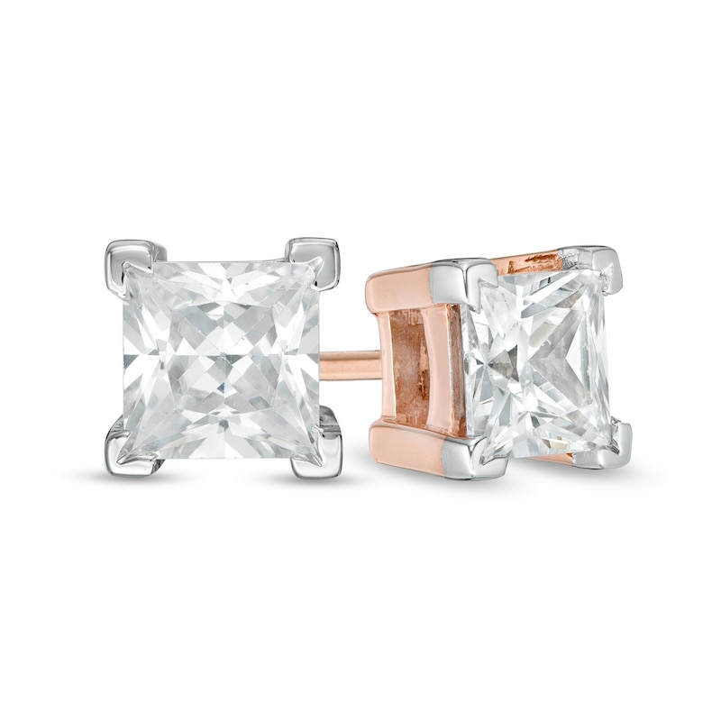 0.95 CT. T.W. Princess-Cut Diamond Solitaire Stud Earrings in 14K Rose Gold