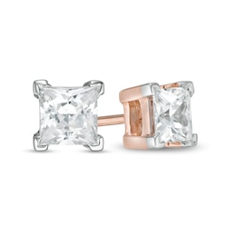 0.58 CT. T.W. Princess-Cut Diamond Solitaire Stud Earrings in 14K Rose Gold