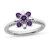 Thumbnail Image 0 of Stackable Expressions™ Amethyst Flower Cable Shank Ring in Sterling Silver