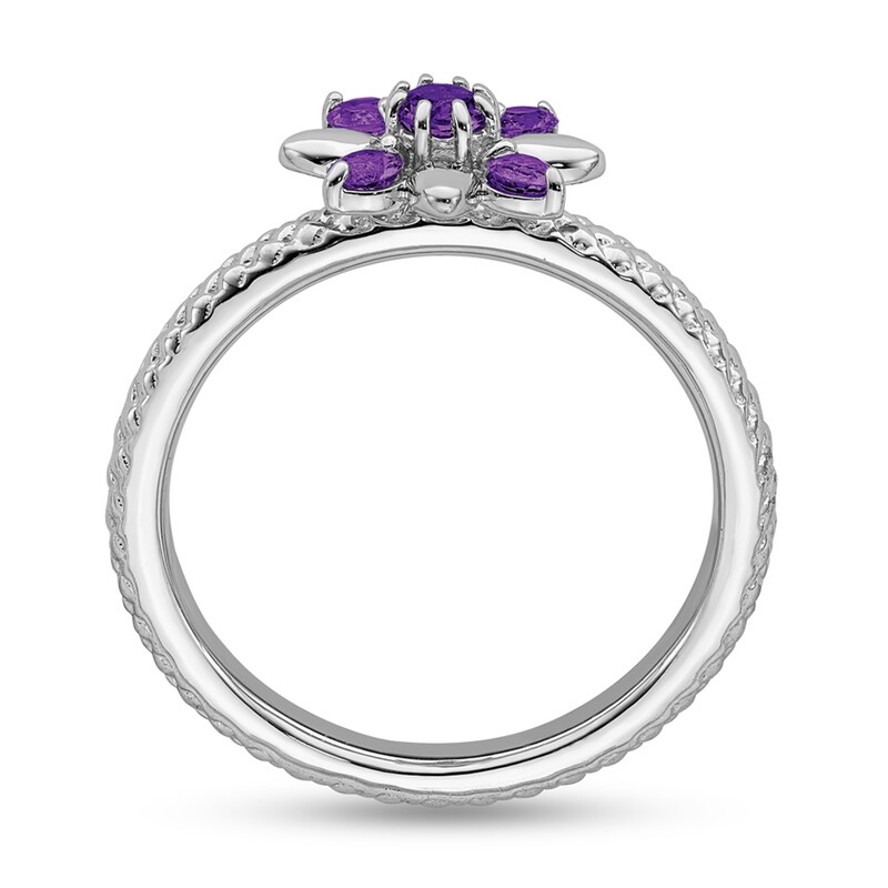 Main Image 3 of Stackable Expressions™ Amethyst Flower Cable Shank Ring in Sterling Silver