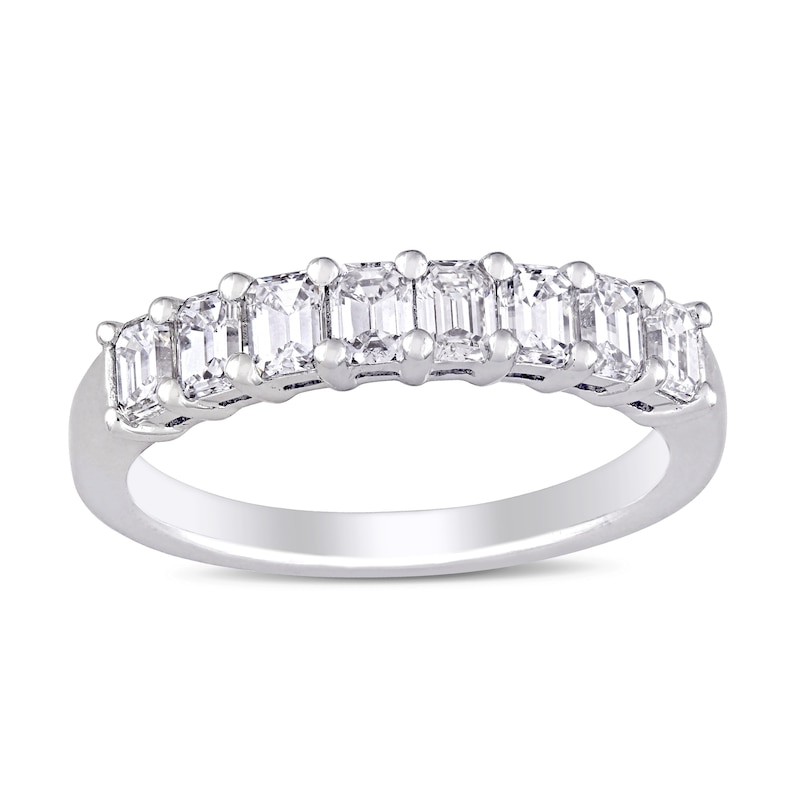 Main Image 1 of 0.95 CT. T.W. Emerald-Cut Diamond Eight Stone Anniversary Band in 14K White Gold (H/VS2)