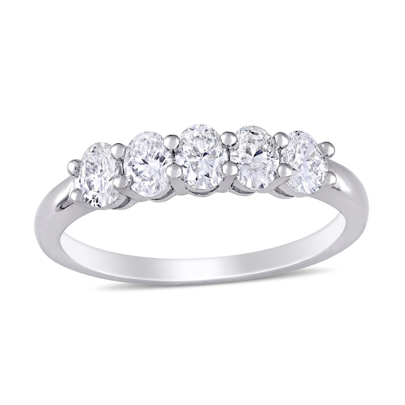 Main Image 1 of 0.95 CT. T.W. Oval Diamond Five Stone Anniversary Band in 14K White Gold (H/VS2)