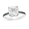 Thumbnail Image 1 of Cushion-Cut Lab-Created White Sapphire and 0.06 CT. T.W. Black Diamond Flower Engagement Ring in 10K White Gold
