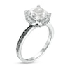 Thumbnail Image 3 of Cushion-Cut Lab-Created White Sapphire and 0.06 CT. T.W. Black Diamond Flower Engagement Ring in 10K White Gold