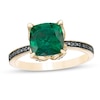 Thumbnail Image 1 of 8.0mm Cushion-Cut Lab-Created Emerald and 0.06 CT. T.W. Black Diamond Flower Engagement Ring in 10K Gold