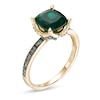 Thumbnail Image 3 of 8.0mm Cushion-Cut Lab-Created Emerald and 0.06 CT. T.W. Black Diamond Flower Engagement Ring in 10K Gold