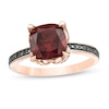 Thumbnail Image 0 of 8.0mm Cushion-Cut Garnet and 0.06 CT. T.W. Black Diamond Flower Engagement Ring in 10K Rose Gold