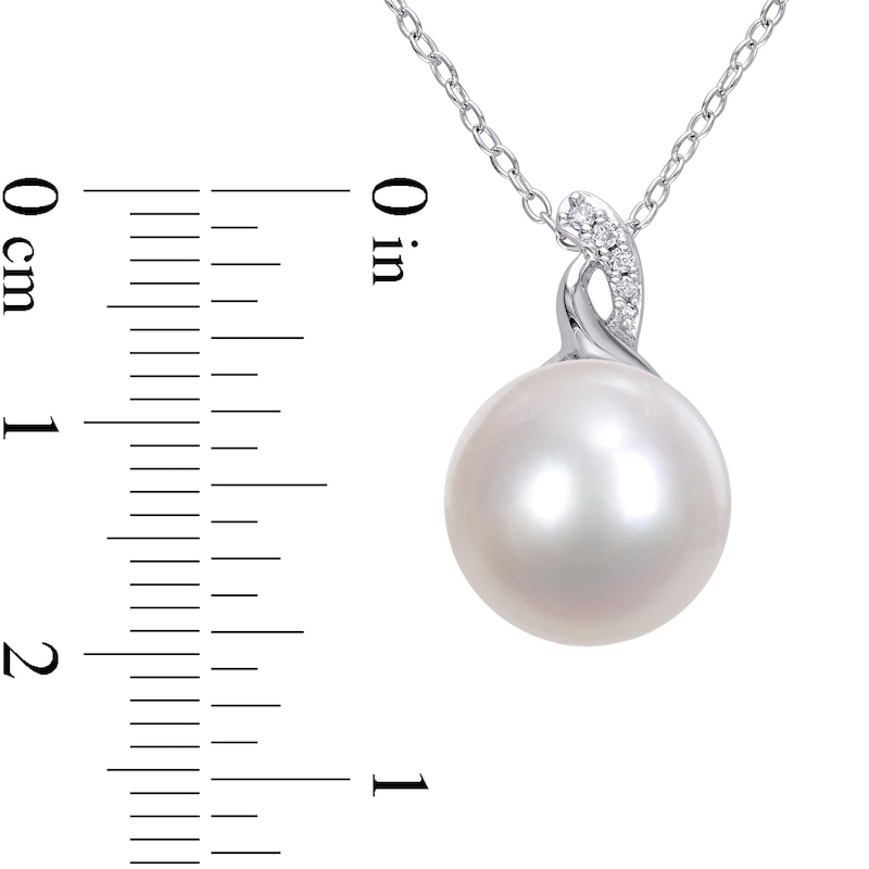 12.0-12.5mm Button Cultured Freshwater Pearl and Diamond Accent Pendant in Sterling Silver