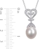 Thumbnail Image 2 of 10.0-10.5mm Cultured Freshwater Pearl and 0.05 CT. T.W. Diamond Vintage-Style Heart-Top Pendant in Sterling Silver