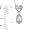 Thumbnail Image 3 of 10.0-10.5mm Freshwater Cultured Pearl and 0.05 CT. T.W. Diamond Vintage-Style Heart-Top Pendant in Sterling Silver