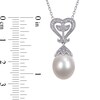 Thumbnail Image 2 of 10.0-10.5mm Cultured Freshwater Pearl and 0.05 CT. T.W. Diamond Vintage-Style Heart-Top Pendant in Sterling Silver