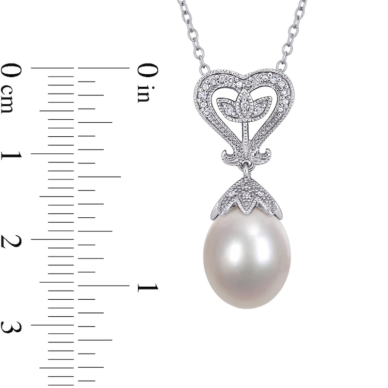 10.0-10.5mm Cultured Freshwater Pearl and 0.05 CT. T.W. Diamond Vintage-Style Heart-Top Pendant in Sterling Silver