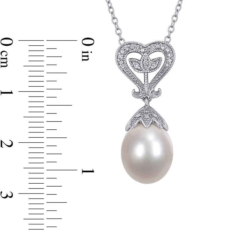 10.0-10.5mm Cultured Freshwater Pearl and 0.05 CT. T.W. Diamond Vintage-Style Heart-Top Pendant in Sterling Silver