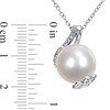 Thumbnail Image 2 of 12.0-12.5mm Cultured Freshwater Pearl and 0.10 CT. T.W. Diamond Flower Wrap Pendant in Sterling Silver