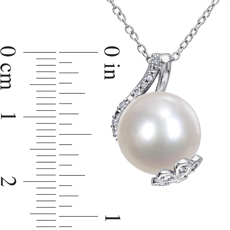 12.0-12.5mm Cultured Freshwater Pearl and 0.10 CT. T.W. Diamond Flower Wrap Pendant in Sterling Silver