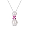 Thumbnail Image 0 of 8.5-12.0mm Cultured Freshwater Pearl and Marquise Lab-Created Ruby "X" Drop Pendant in Sterling Silver