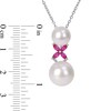 Thumbnail Image 2 of 8.5-12.0mm Cultured Freshwater Pearl and Marquise Lab-Created Ruby "X" Drop Pendant in Sterling Silver