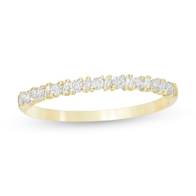 0.065 CT. T.W. Baguette and Round Diamond Alternating Anniversary Band in 10K Gold