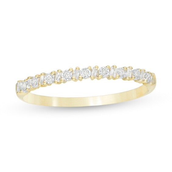 0.065 CT. T.W. Baguette and Round Diamond Alternating Anniversary Band in 10K Gold