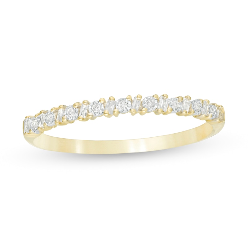 Main Image 1 of 0.065 CT. T.W. Baguette and Round Diamond Alternating Anniversary Band in 10K Gold