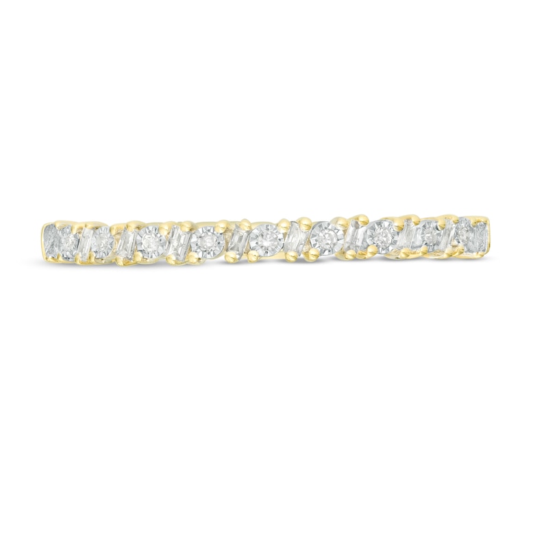 Main Image 4 of 0.065 CT. T.W. Baguette and Round Diamond Alternating Anniversary Band in 10K Gold
