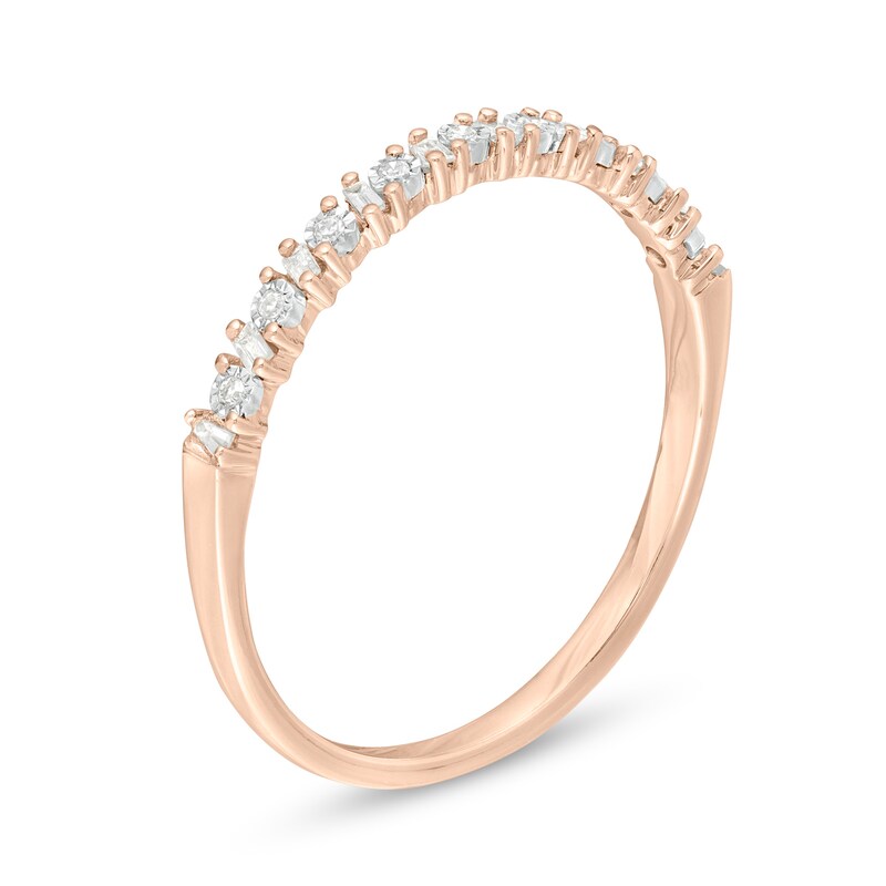 0.065 CT. T.W. Baguette and Round Diamond Alternating Anniversary Band in 10K Rose Gold