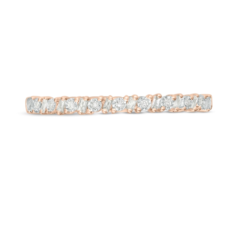 0.065 CT. T.W. Baguette and Round Diamond Alternating Anniversary Band in 10K Rose Gold