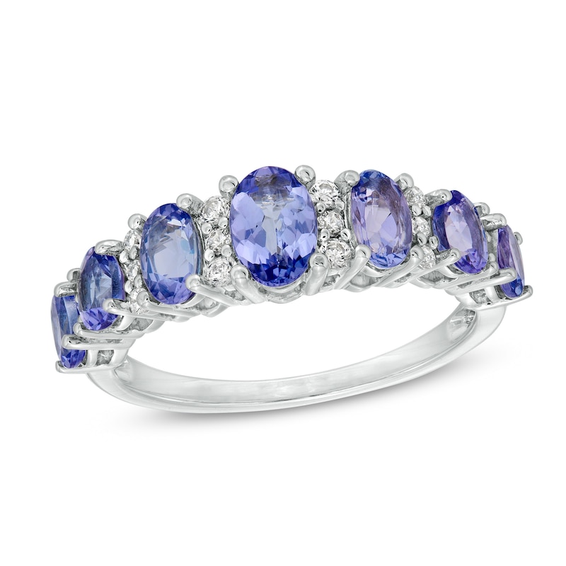 Main Image 1 of Oval Tanzanite and 0.13 CT. T.W. Diamond Graduated Seven Stone Ring in 10K White Gold