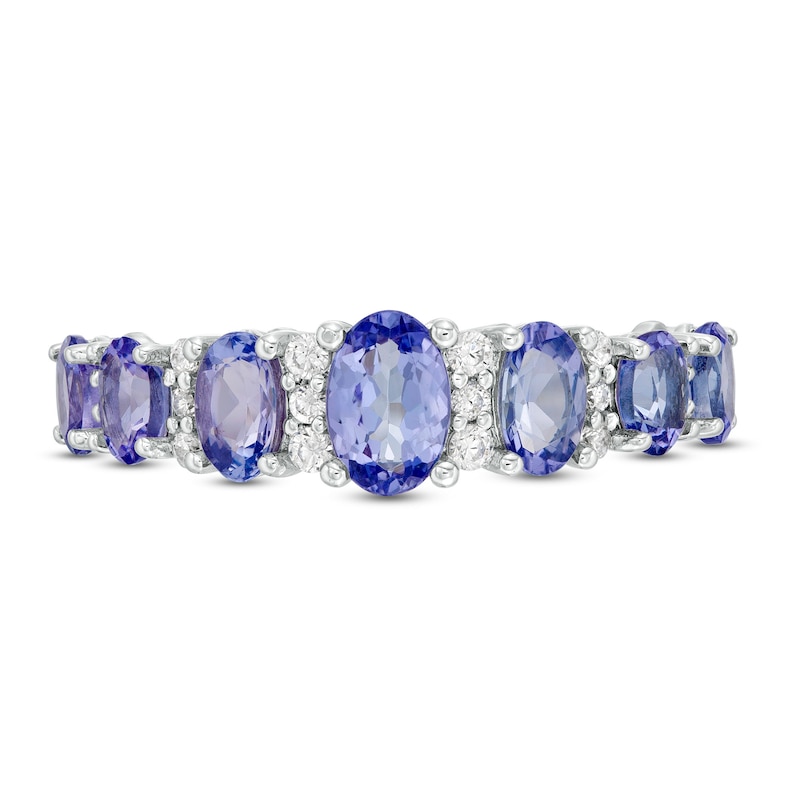 Main Image 4 of Oval Tanzanite and 0.13 CT. T.W. Diamond Graduated Seven Stone Ring in 10K White Gold