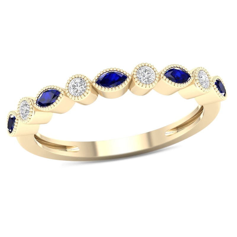 Marquise Blue Sapphire and 0.10 CT. T.W. Diamond Four Stone Art Deco Stackable Ring in 10K Gold